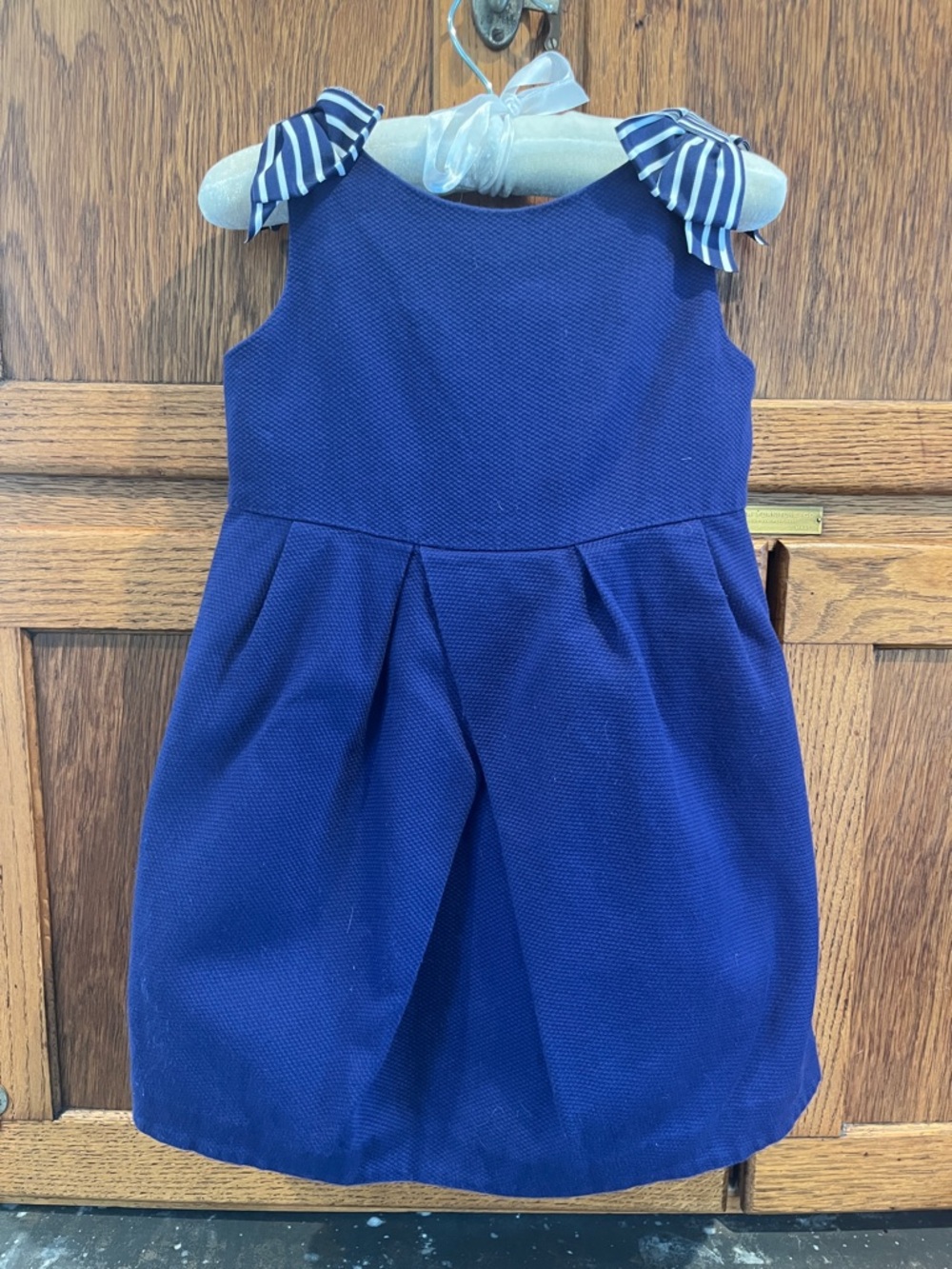 Janie and Jack Navy Dress with Striped Shoulder Bows